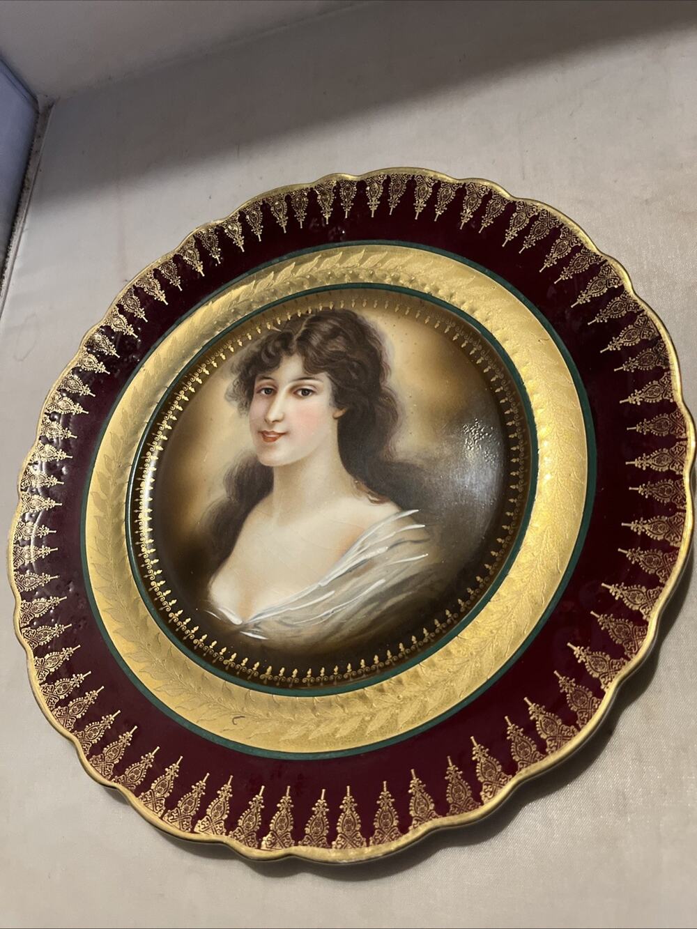 Johnson Brothers England Brunette Lady Woman Portrait Gold Antique Cabinet Plate